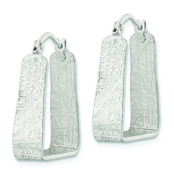 Sterling Silver Rhod-pltd Polished/Textured 5.5mm Square Hoop Earrings - Image 2