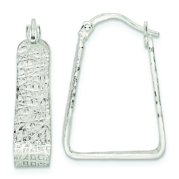 Sterling Silver Rhod-pltd Polished/Textured 5.5mm Square Hoop Earrings