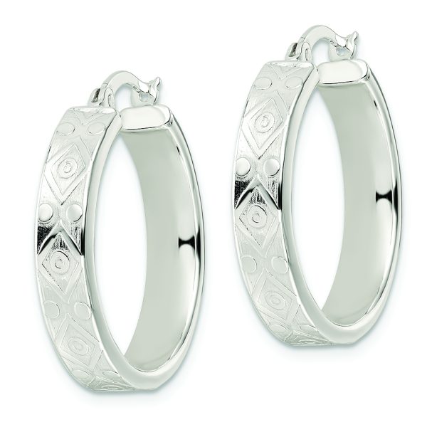 Sterling Silver Polished Geometric Design 5.25mm Round Hoop Earrings - Image 2