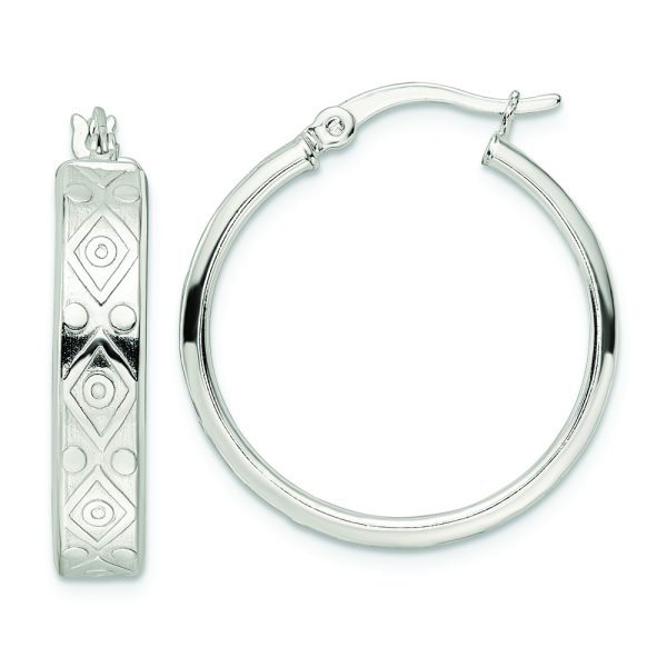 Sterling Silver Polished Geometric Design 5.25mm Round Hoop Earrings