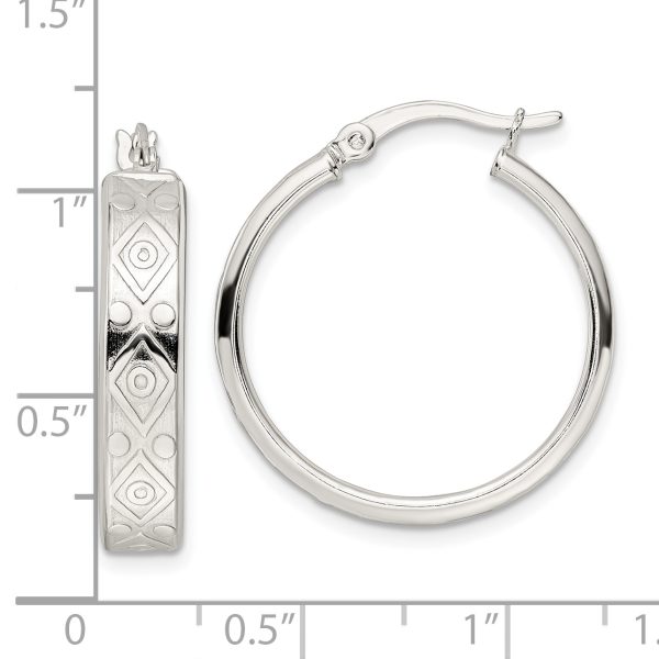 Sterling Silver Polished Geometric Design 5.25mm Round Hoop Earrings - Image 3