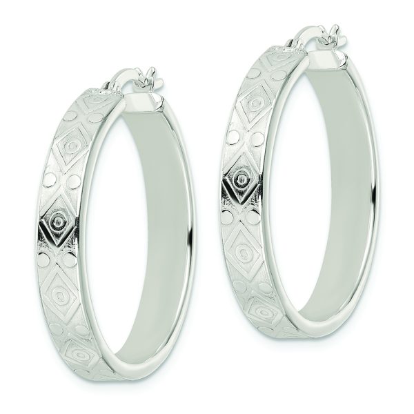 Sterling Silver Polished Geometric Design 5.25mm Round Hoop Earrings - Image 2