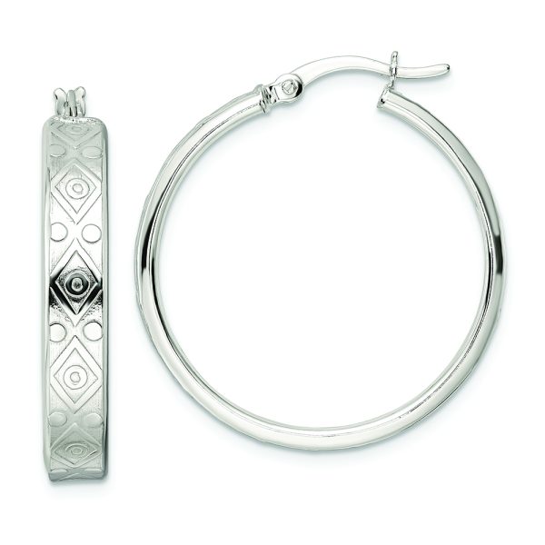 Sterling Silver Polished Geometric Design 5.25mm Round Hoop Earrings