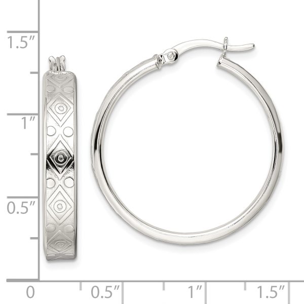 Sterling Silver Polished Geometric Design 5.25mm Round Hoop Earrings - Image 3