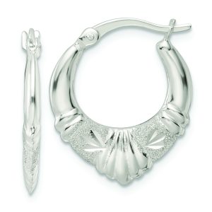 Sterling Silver Polished & Lasered D/C Scalloped Hoop Earrings