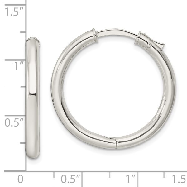 Sterling Silver Polished 3x28mm Hinged Tube Hoop Earrings - Image 3