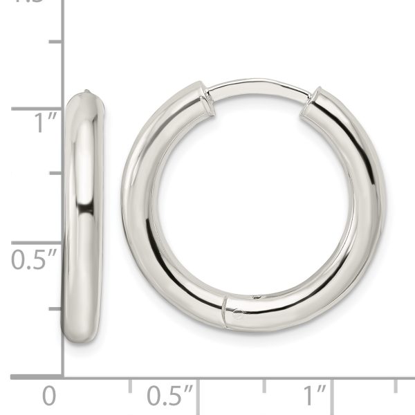 Sterling Silver Polished 3.5x25mm Hinged Tube Hoop Earrings - Image 3