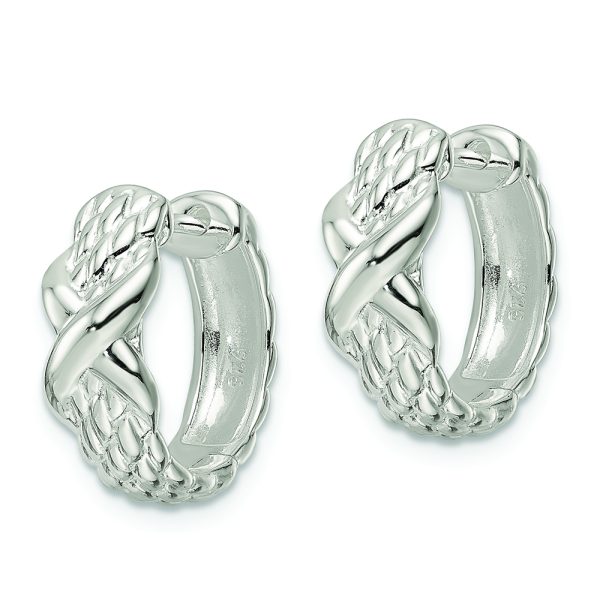 Sterling Silver Polished X Basket Weave Hinged Hoop Earrings - Image 2