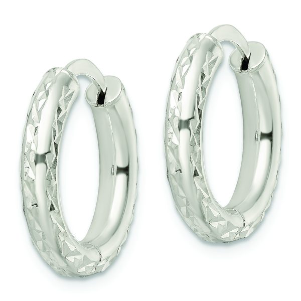 Sterling Silver Diamond-cut 3.5x20mm Hinged Tube Hoop Earrings - Image 2