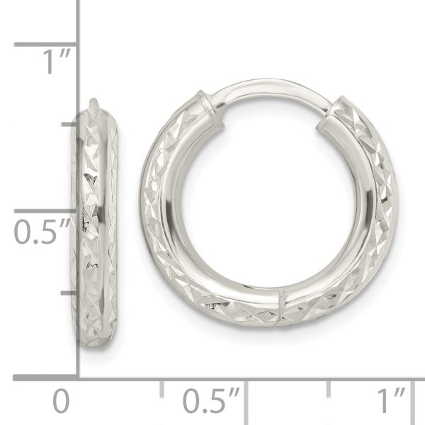 Sterling Silver Diamond-cut 3.5x20mm Hinged Tube Hoop Earrings - Image 3