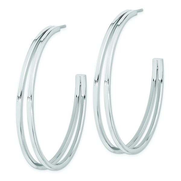 Sterling Silver Rhodium Plated Split Design Hoop Post Earrings - Image 2