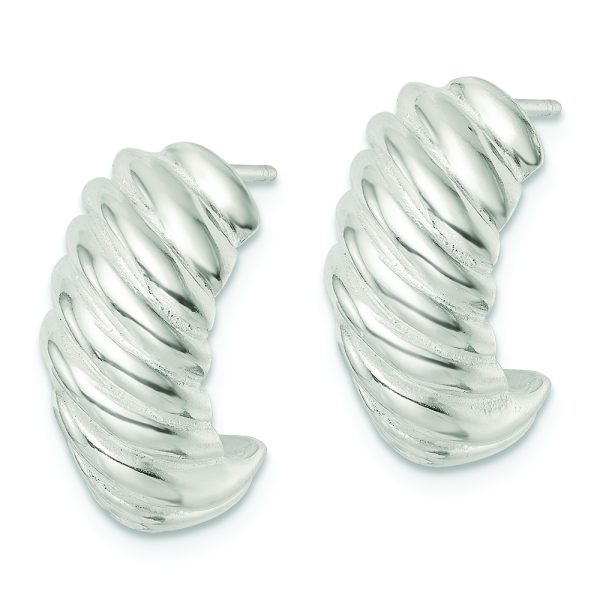 Sterling Silver Polished Hollow J Hoop Post Earrings - Image 2