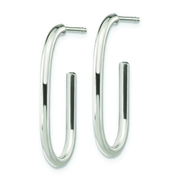 Sterling Silver Polished Oval J-Hoop Post Earrings - Image 2