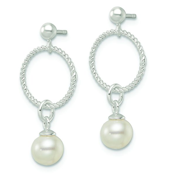 Sterling Silver Polished Glass Pearl Dangle Post Earrings - Image 2