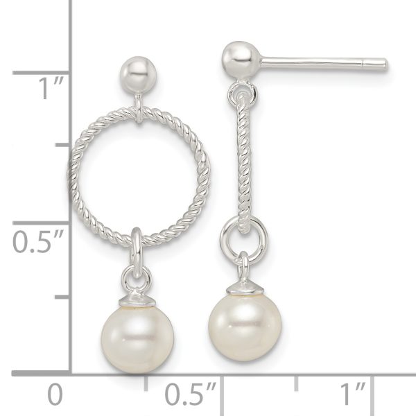 Sterling Silver Polished Glass Pearl Dangle Post Earrings - Image 3