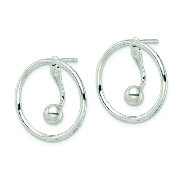 Sterling Silver Polished Circle w/drop & Dangle Threader Post Earrings - Image 2