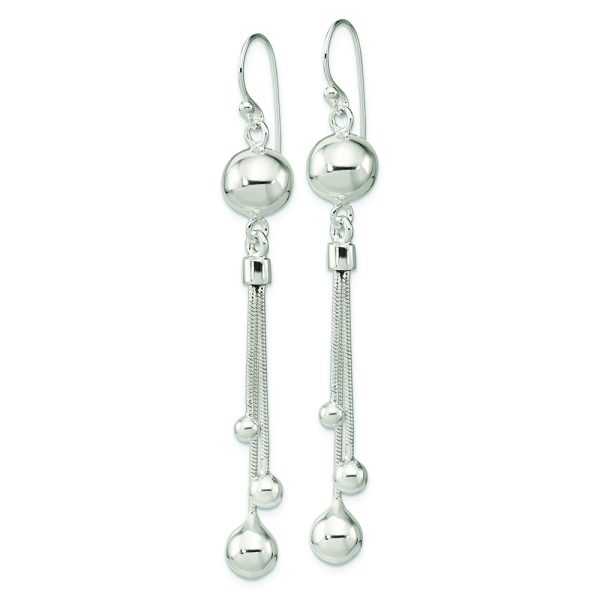 Sterling Silver Polished Beaded Multi-Strand Chain Dangle Earrings - Image 2