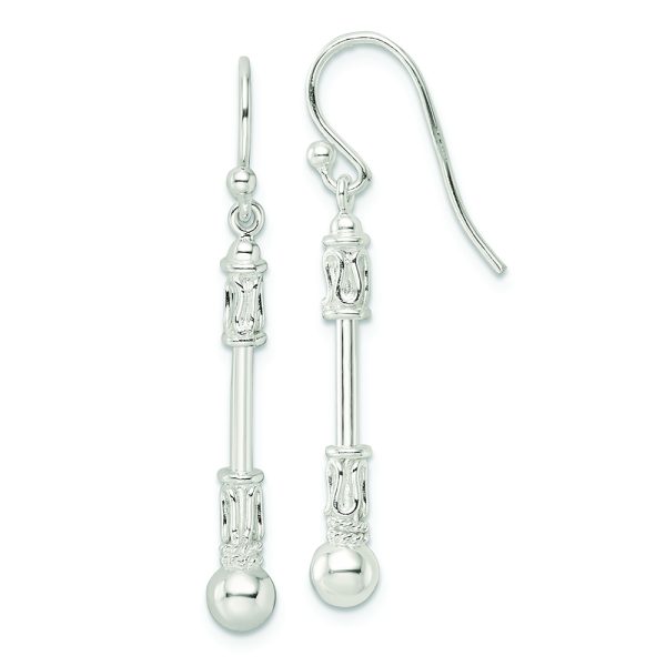 Sterling Silver Polished Fancy Beaded Dangle Earrings