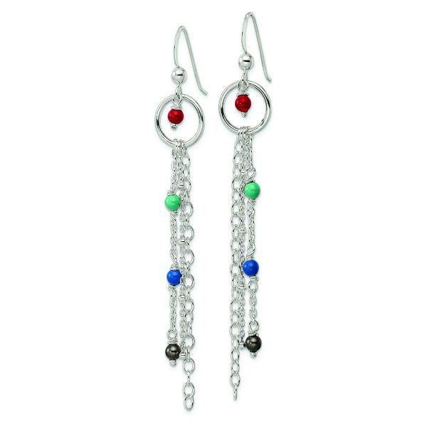 Sterling Silver Polished Multicolor Glass Beads & Chain Dangle Earrings - Image 2