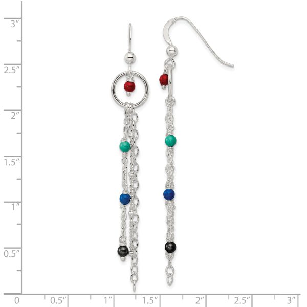 Sterling Silver Polished Multicolor Glass Beads & Chain Dangle Earrings - Image 3