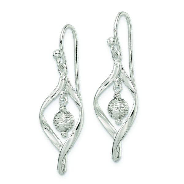 Sterling Silver Polished & Diamond-cut Twist w/Ball Center Dangle Earrings - Image 2