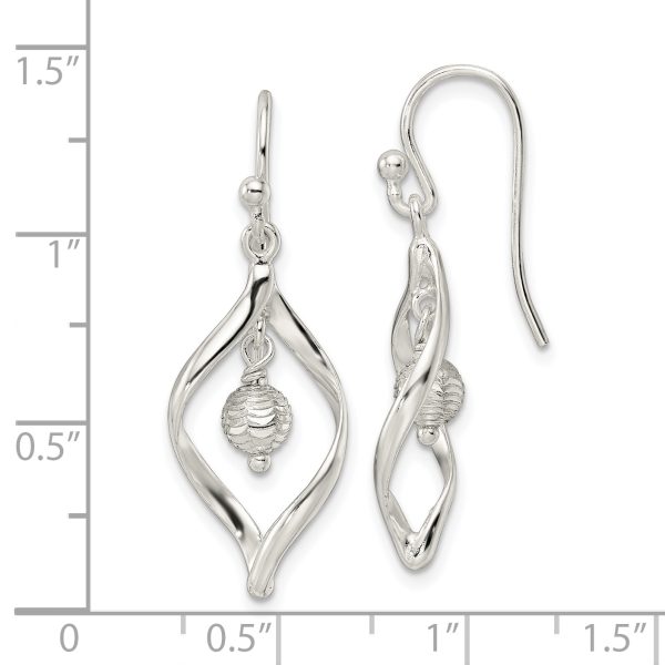 Sterling Silver Polished & Diamond-cut Twist w/Ball Center Dangle Earrings - Image 3