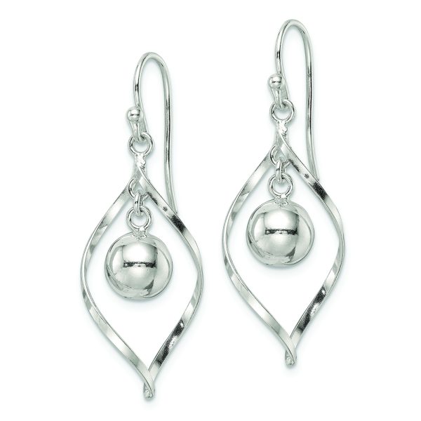 Sterling Silver Polished Twisted and Ball Dangle Earrings - Image 2