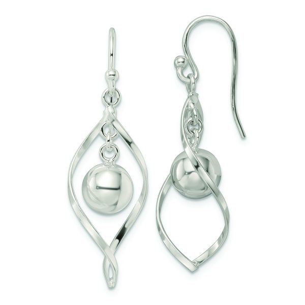 Sterling Silver Polished Twisted and Ball Dangle Earrings