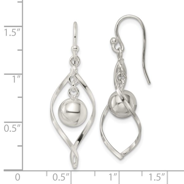 Sterling Silver Polished Twisted and Ball Dangle Earrings - Image 3