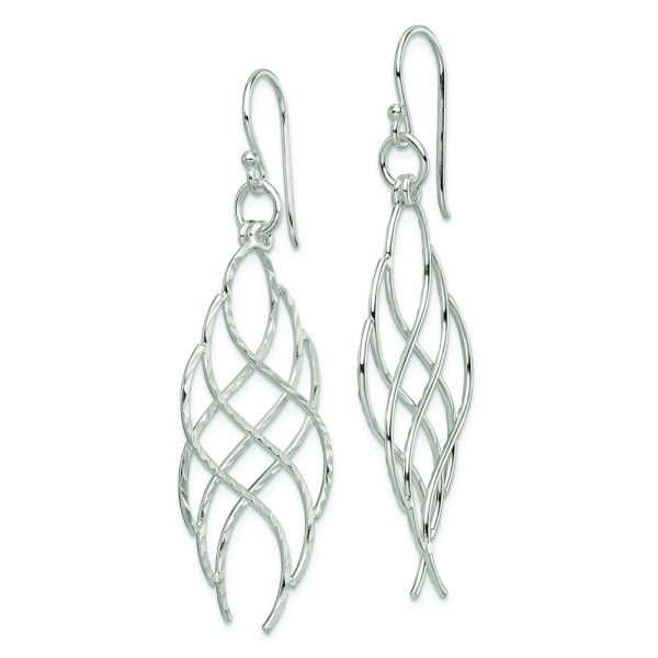 Sterling Silver Polished D/C Wavy Criss Cross Dangle Earrings - Image 2