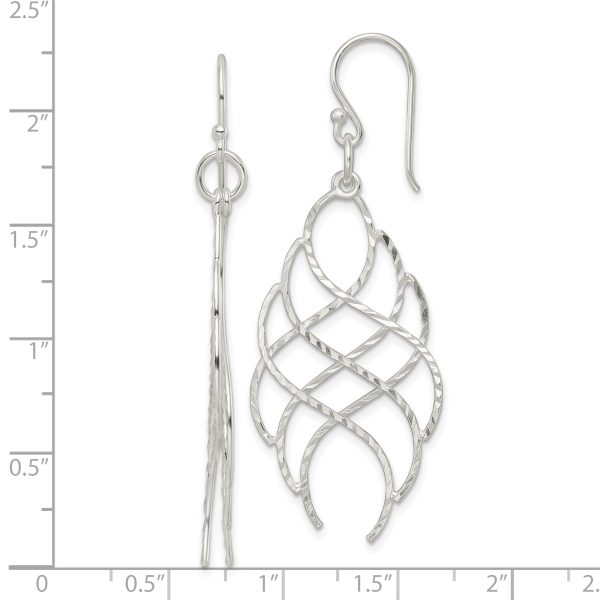Sterling Silver Polished D/C Wavy Criss Cross Dangle Earrings - Image 3