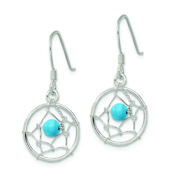 Sterling Silver Polished Turquoise Bead Dream Catcher Dangle Earrings - Image 2