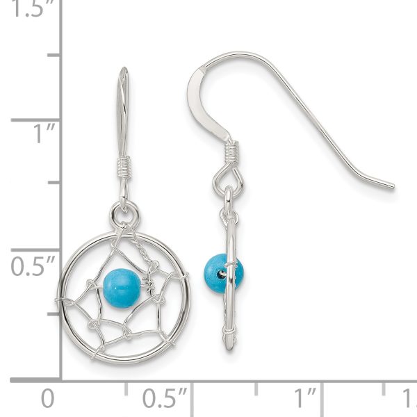 Sterling Silver Polished Turquoise Bead Dream Catcher Dangle Earrings - Image 3