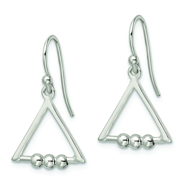 Sterling Silver Polished Beaded Triangle Dangle Earrings - Image 2