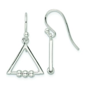 Sterling Silver Polished Beaded Triangle Dangle Earrings