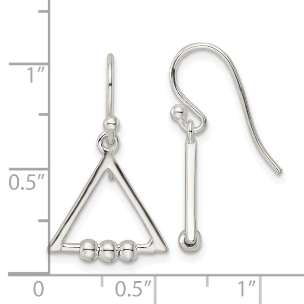 Sterling Silver Polished Beaded Triangle Dangle Earrings - Image 3