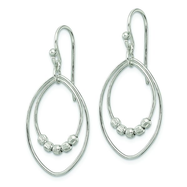 Sterling Silver Polished & Diamond-cut Beaded Ovals Dangle Earrings - Image 2