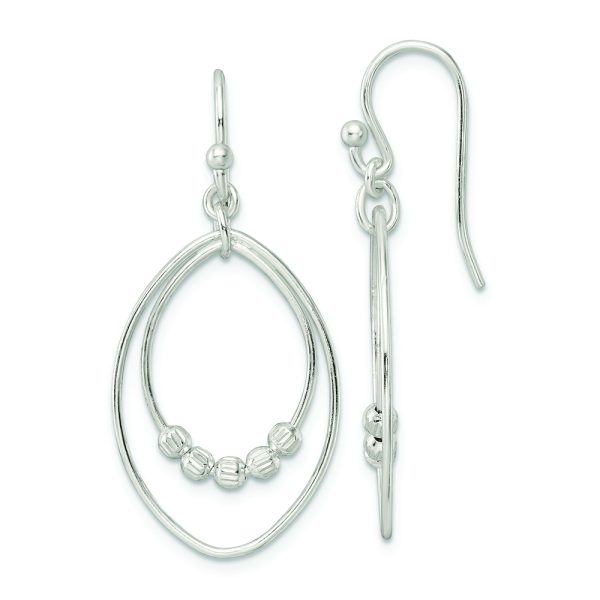 Sterling Silver Polished & Diamond-cut Beaded Ovals Dangle Earrings