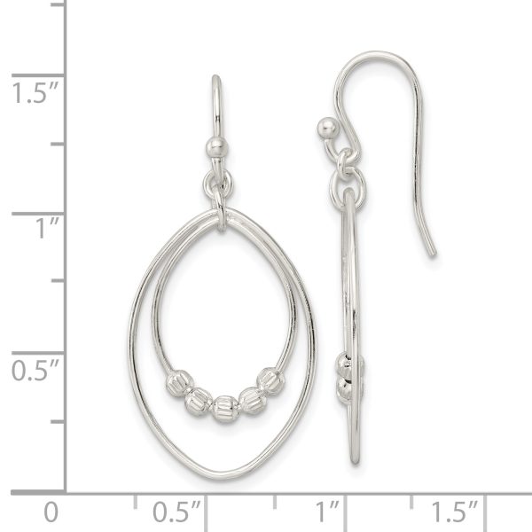 Sterling Silver Polished & Diamond-cut Beaded Ovals Dangle Earrings - Image 3