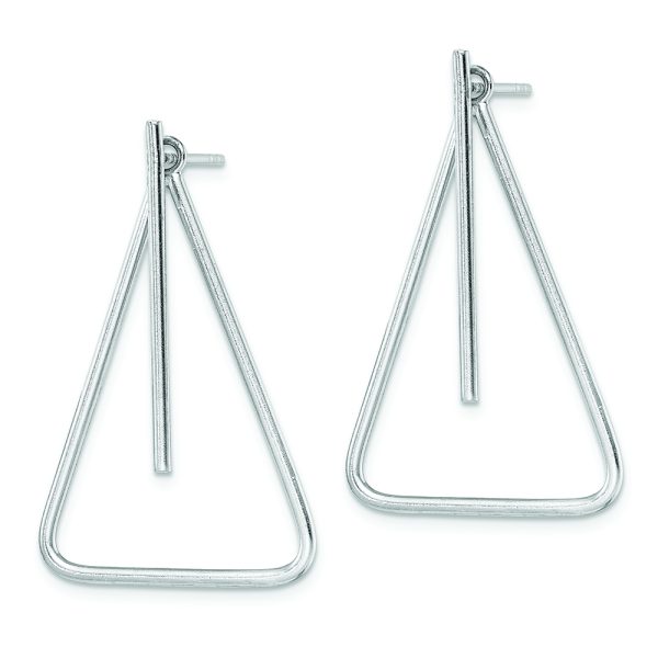 Sterling Silver Rhodium-plated Post Front & Back Dangle Triangle Earrings - Image 2