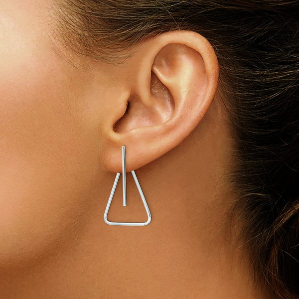 Sterling Silver Rhodium-plated Post Front & Back Dangle Triangle Earrings - Image 3