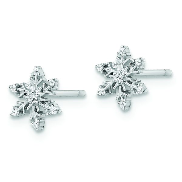 Sterling Silver Rhodium-plated Polished CZ Snowflake Post Earrings - Image 2