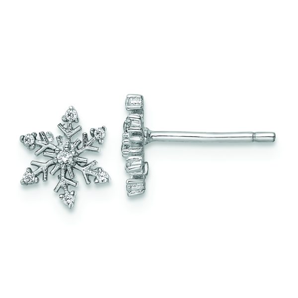 Sterling Silver Rhodium-plated Polished CZ Snowflake Post Earrings