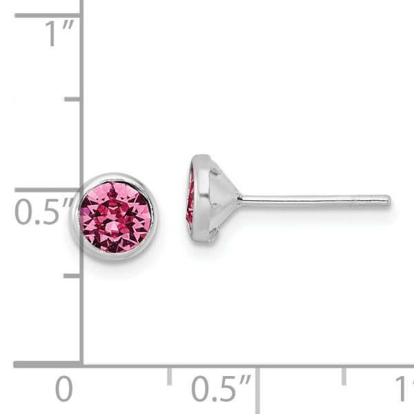 Sterling Silver Rhod-plated Polished 5mm Pink Crystal Bezel Stud Earrings - Image 3