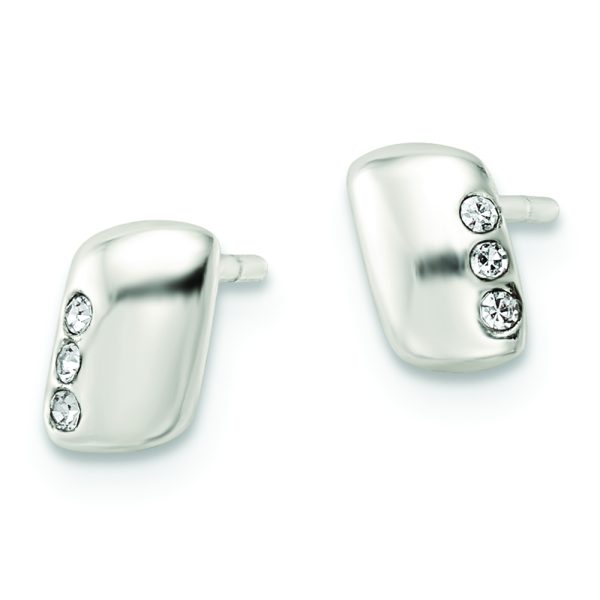 Sterling Silver Polished Rectangle and CZ Post Earrings - Image 2