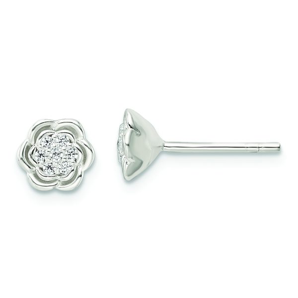 Sterling Silver Polished Floral CZ Post Earrings