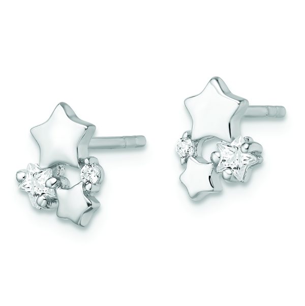 Sterling Silver Rhodium-plated Polished CZ Stars Post Earrings - Image 2