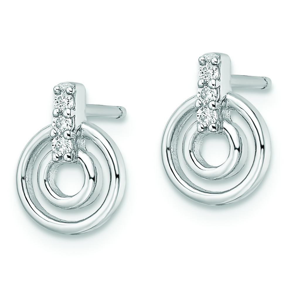 Sterling Silver Rhodium-plated Polished CZ Circles Post Earrings - Image 2