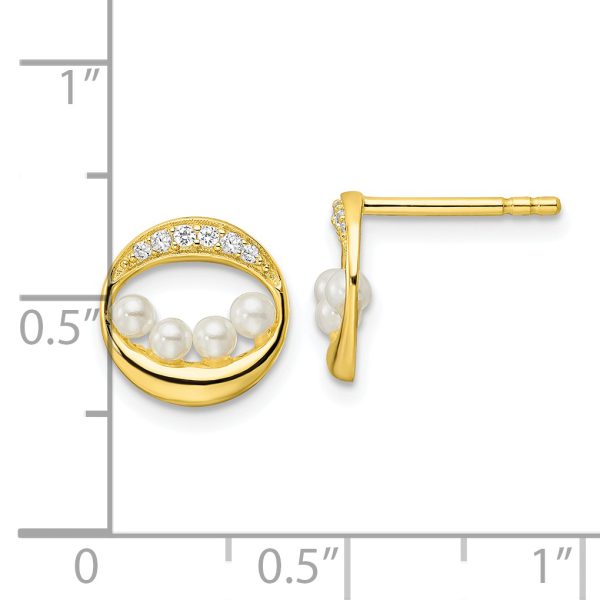 Sterling Silver Gold-tone CZ & Shell Pearl Post Earrings - Image 3