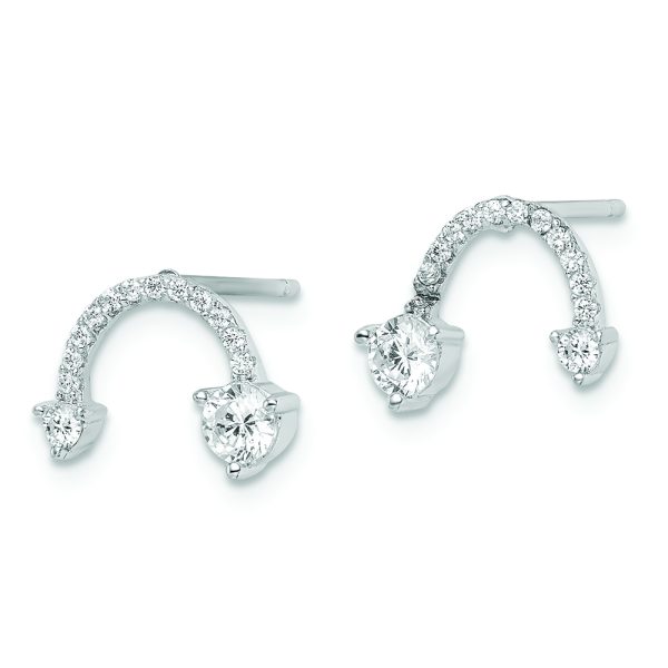 Sterling Silver Rhodium-plated Polished CZ Half Circle Post Earrings - Image 2